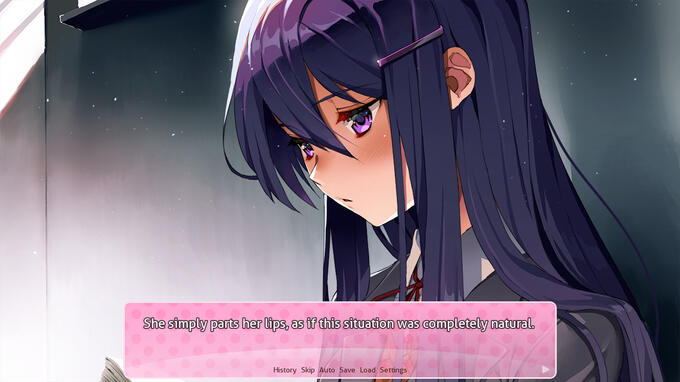 Screenshot of gameplay from 'Doki Doki Literature Club'.